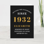 90th Birthday 1932 Black Gold Add Name Card<br><div class="desc">For those born in 1932 and celebrating their 90th birthday we have the ideal birthday greeting card. The black background with a white and gold design is simple and yet elegant. Easily customise the text to the front and the interior of this birthday card using the template provided. Part of...</div>