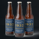 90th Birthday 1932 Blue Gold Retro Add Name Beer Bottle Label<br><div class="desc">A personalised classic label design for that birthday celebration for a special person born in 1932 and turning 90. Add the name to this vintage retro style blue, white and gold design for a custom 90th birthday gift. Easily edit the name and year with the template provided. A wonderful custom...</div>