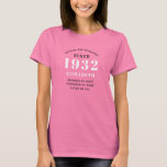 90th Birthday 1932 Elegant Add Name Chic Pink T-Shirt<br><div class="desc">90th birthday black and pink t-shirt. Easily customise the text of this born in 1932 "Standards" shirt using the template provided. Part of the setting standards range cards and gifts..</div>