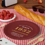 90th Birthday 1932 Red Gold Love Name Year Paper Plate<br><div class="desc">A personalised classic paper plate design for that birthday celebration for a special person born in 1932 and turning 90. Add the name to this vintage retro style red, white and gold design for a custom 90th birthday gift. Easily edit the name and year with the template provided. A wonderful...</div>