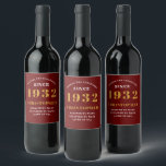 90th Birthday 1932 Red Gold Retro Name Year Wine Label<br><div class="desc">A personalised classic label design for that birthday celebration for a special person born in 1932 and turning 90. Add the name to this vintage retro style red, white and gold design for a custom 90th birthday gift. Easily edit the name and year with the template provided. A wonderful custom...</div>