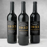 90th Birthday 1933 Black Gold Retro<br><div class="desc">A personalised classic label design for that birthday celebration for a special person born in 1933 and turning 90. Add the name to this vintage retro style black, white and gold design for a custom 90th birthday gift. Easily edit the name and year with the template provided. A wonderful custom...</div>