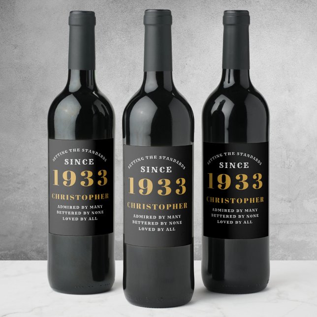 90th Birthday 1933 Black Gold Retro Wine Label (Creator Uploaded)