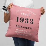 90th Birthday 1933 Pink Girly Elegant Chic Cushion<br><div class="desc">Add a touch of elegance to your home decor with this 1933 Pink Girly Elegant Chic Throw Pillow. This stylish pillow features a custom design of soft pink and grey to bring a luxe and timeless look to your home. The personalised design is perfect for celebrating a special 90th birthday,...</div>