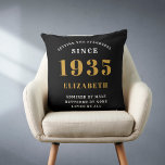90th Birthday 1935 Black Gold lady's Personalised Cushion<br><div class="desc">A personalised classic throw pillow design for that birthday celebration for special person born in 1935. Add the name to this vintage retro style black, white and gold design for a custom birthday gift. Easily edit the name and year with the template provided. A wonderful custom birthday gift. More gifts...</div>