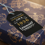 90th Birthday 1936 Add Name Legend Black Gold Gift Tags<br><div class="desc">Celebrate a special milestone with this 90th birthday born 1936 Legendary Black Gold gift tags. Printed with a classic design in black, and gold, this gift tag is perfect addition for presents, cards, and other special tokens for the big day. Add your loved one's name to the tag for an...</div>
