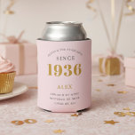 90th Birthday 1936 Keepsake Elegant Personalised Can Cooler<br><div class="desc">Celebrate a milestone 90th birthday with this chic, personalised can cooler! Featuring a sophisticated pink and grey design and the iconic 'Born in 1936' year, it's the perfect gift for keeping drinks cold in style. Customise it with the recipient's name for a unique keepsake they'll cherish. Ideal for birthday parties,...</div>