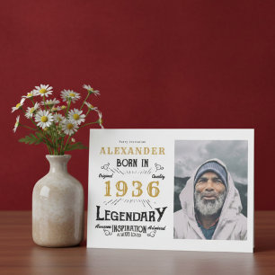 90th Birthday 1936 Legend White & Gold Photo Invitation