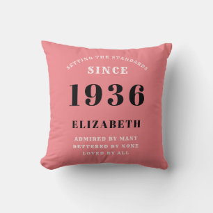 90th Birthday 1936 Pink Girly Elegant Chic Cushion