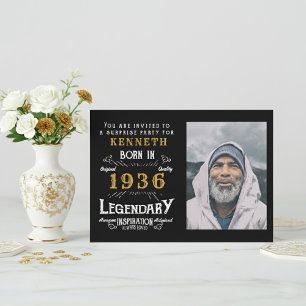 90th Birthday 1936 Vintage Black Gold Personalized Invitation