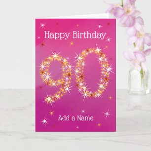 90th Birthday - 90 in Stars - Pink - Age 90 Card