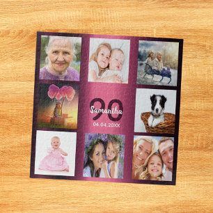 90th birthday 90 photo collage woman purple jigsaw puzzle
