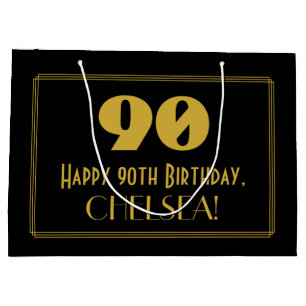 90th Birthday — Art Deco Inspired Look "90" & Na Large Gift Bag