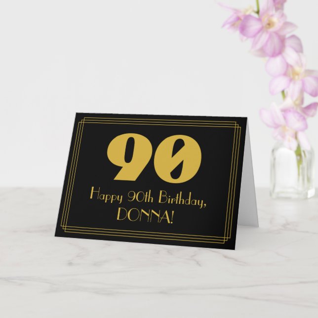 90th Birthday: Art Deco Inspired Look "90" & Name Card (Orchid)