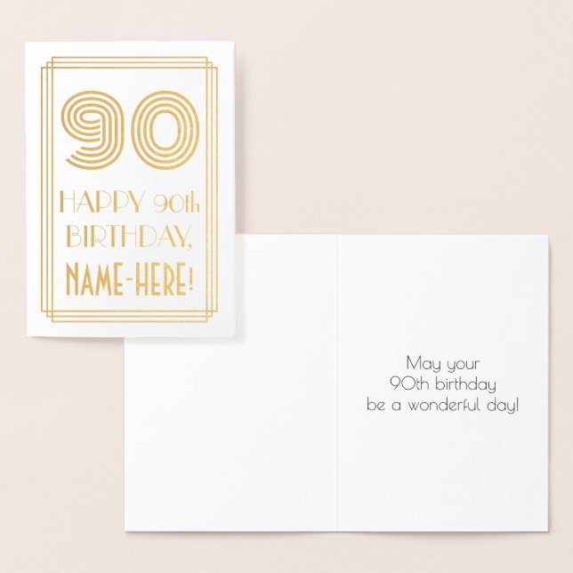 90th Birthday - Art Deco Inspired Look "90" & Name Foil Card (Display)