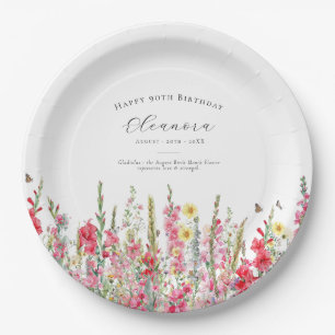 90th Birthday August Birth Flower Party Supplies Paper Plate