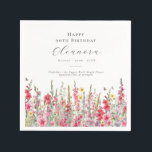 90th Birthday August Birth Month Flower Gladiolus Napkin<br><div class="desc">Perfect table decor for an August birthday party. Pink gladiolus is the birth flower for that month. It forms a pretty watercolor bottom border on this floral personalised napkin. The birthday guest of honour's name, age and birthdate are placed above it using elegant calligraphy and typography. All text is editable....</div>
