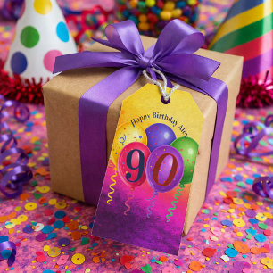 90th Birthday Balloon Confetti Party Gift Tags