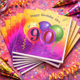 90th Birthday Balloon Confetti Party Napkin