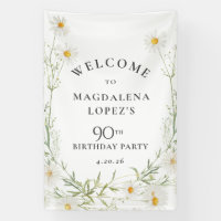 90th Birthday Banner April Birth Flower Daisy