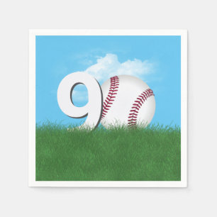 90th Birthday Baseball In Green Grass Napkin