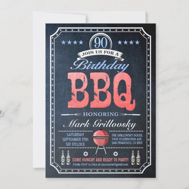 90th Birthday BBQ Invitations | Chalkboard (Front)