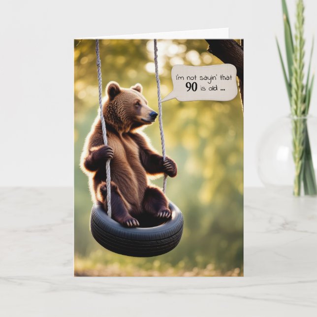 90th Birthday Bear On a Tire Swing Card (Front)