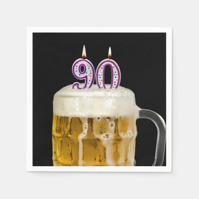 90th Birthday Beer on black Napkin (Front)