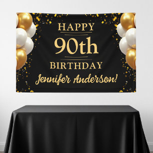 90th Birthday Black and Gold Celebration Banner