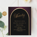 90th birthday black burgundy gold invitation<br><div class="desc">An elegant 90th birthday invitation.  A black and burgundy background with a golden arch on the front. 

1 sheet = 1 invitation printed edge to edge.</div>