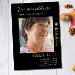 90th Birthday Black Gold<br><div class="desc">Celebrate your loved one's special day in style with this 90th Birthday custom photo invite! Crafted with a luxurious black and gold foil design, this personalised invitation will make your guests feel special and set the tone for a wonderful celebration. Add a photo of the special guest of honour to...</div>