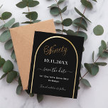 90th birthday black gold arch budget save the date flyer<br><div class="desc">Please note that this Save the date is on flyer paper and very thin. Envelopes are not included. For thicker Save the Date cards (same design) please visit our store. A Save the Date for a 90th birthday party. A black background, decorated with a faux gold arch. Personalise and add...</div>