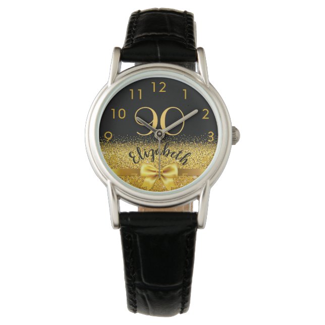 90th birthday black gold bow watch (Front)