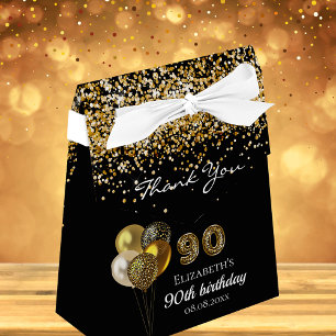 90th birthday black gold glitter leopard thank you favour box