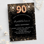 90th birthday black gold glitter sparkles luxury invitation<br><div class="desc">A modern,  stylish and glamourous invitation for a 90th birthday party.  A black background decorated with faux gold glitter,  sparkles. The name is written with a modern hand lettered style script.  Personalise and add your party details.  Number 90 is written with a balloon style font,  script.</div>