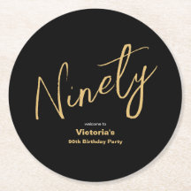 90th Birthday Black Gold Modern Typography Custom