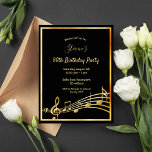 90th birthday black gold music notes invitation postcard<br><div class="desc">A trendy, modern 90th birthday party invitation card for both men and women. A classic black background, with faux gold frame and music notes, golden coloured letters. Templates for your party information. Back: white background. Tip: If you don't want it to look like a postcard, click customise, go to the...</div>