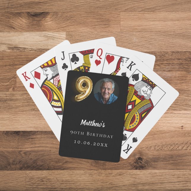 90th birthday black gold photo playing cards (Creator Uploaded)