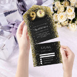 90th birthday black gold photo rsvp all in one invitation<br><div class="desc">A black background,  decorated with golden confetti and a large number 90 in faux gold.  Personalise and add a photo,  name,  party details,  RSVP date,  return address and name.</div>