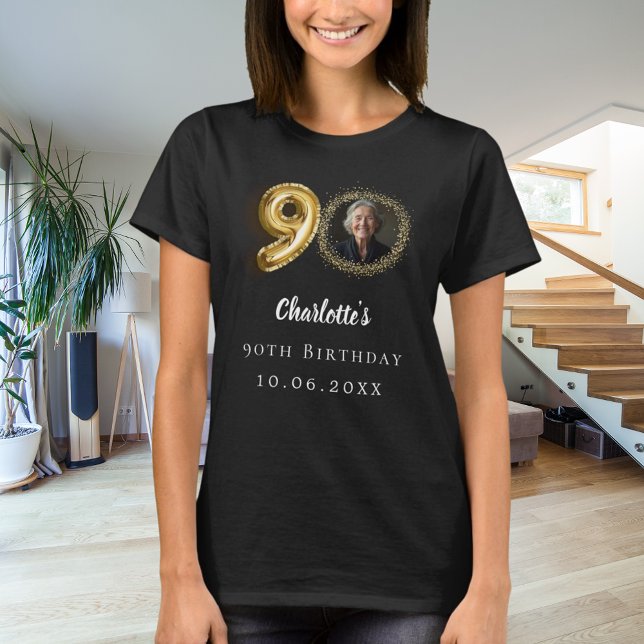 90th birthday black gold photo T-Shirt (Creator Uploaded)