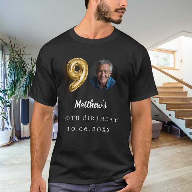 90th birthday black gold photo T-Shirt (Creator Uploaded)