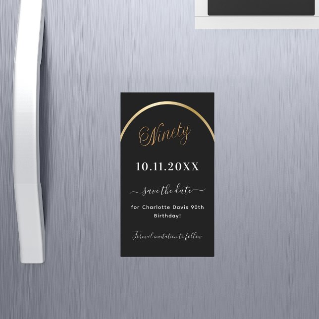 90th birthday black gold Save the Date magnet (Creator Uploaded)