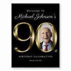 90th Birthday Black Gold Solid Text Photo Welcome