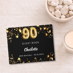 90th Birthday black gold stars Guest Book