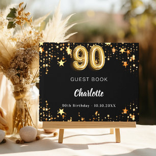 90th Birthday black gold stars Guest Book