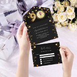 90th birthday black gold stars photo rsvp all in one invitation<br><div class="desc">A black background,  decorated with golden stars and a large number 90 in faux gold.  Personalise and add a photo,  name,  party details,  RSVP date,  return address and name.</div>