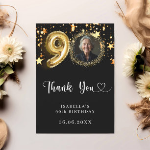 90th birthday black gold stars photo thank you card