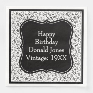 90th Birthday Black/White Bracket Number Pattern P Napkin