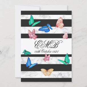 90th Birthday Black White Butterfly Birthday Invi Invitation