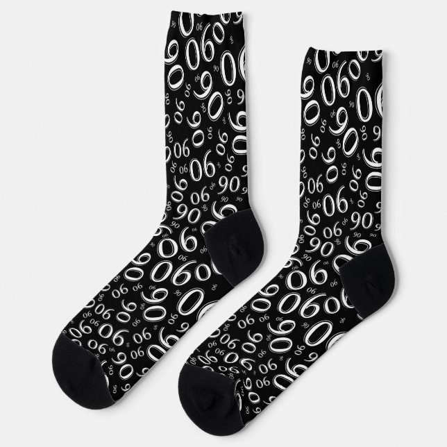 90th Birthday Black/White Random Number Pattern 90 Socks (Left)